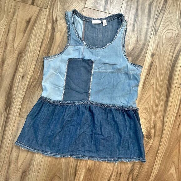 HINGE x REVOLVE | Blue Patchwork Sleeveless Denim Tank Top | Size XS - Picture 1 of 5